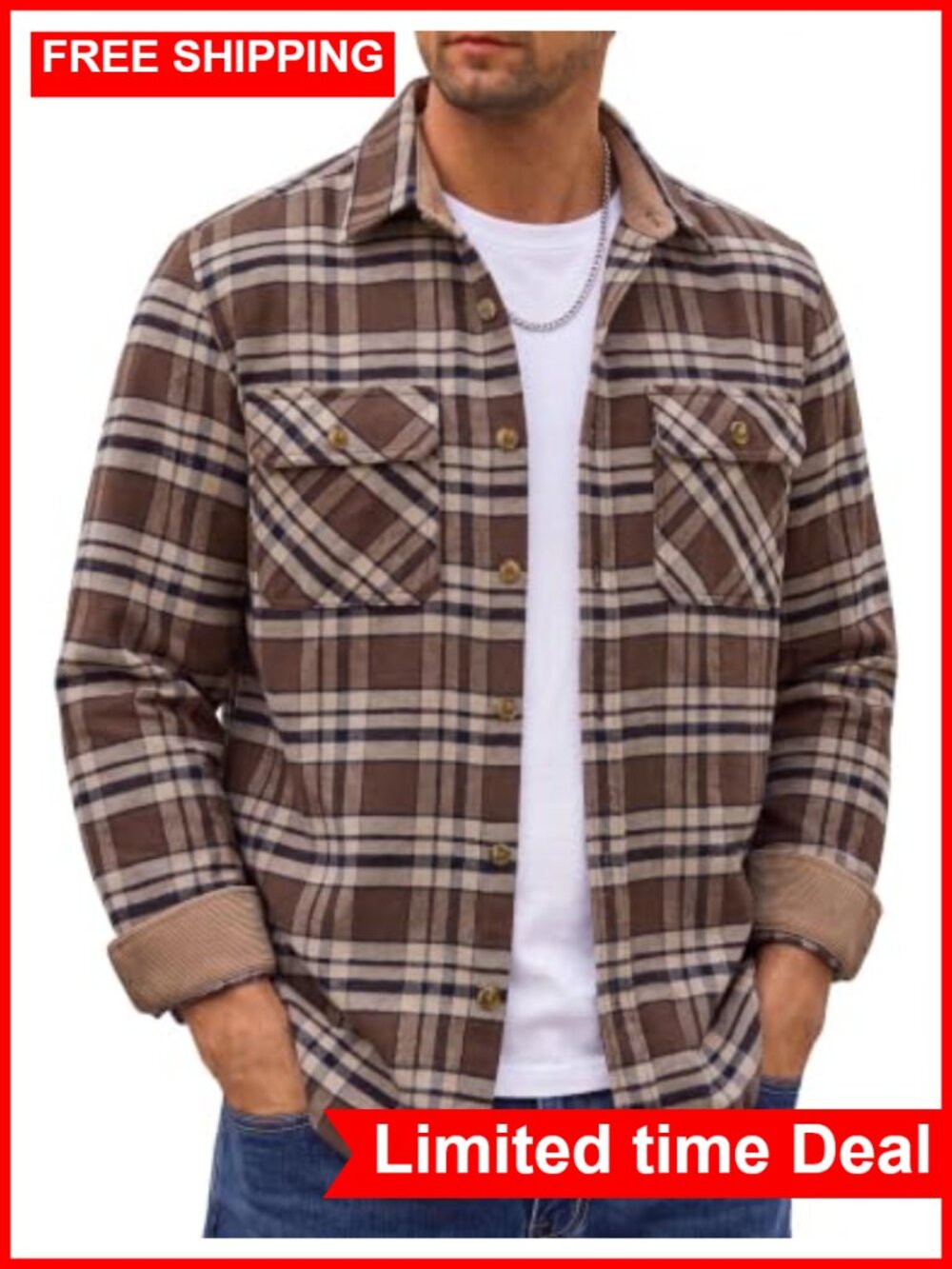 Mens Cotton Plaid Button Down Flannel Shirt Long Sleeve